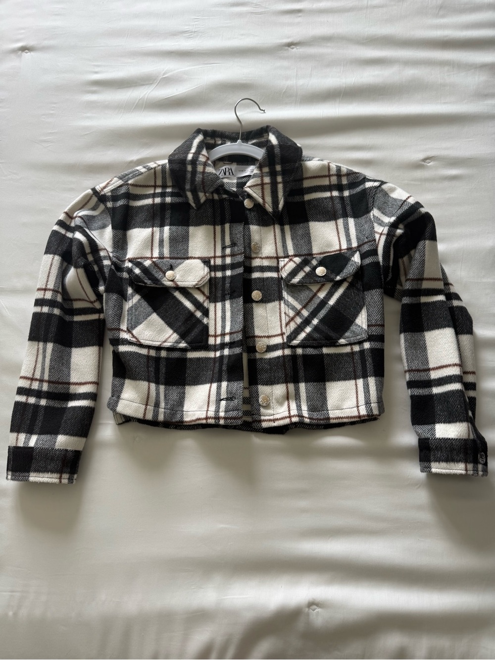 Zara Black and Cream Plaid Jacket